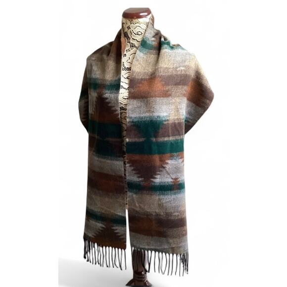 Cashmyarn by Berkshire in tribal design wrap shawl 74x14.5 - Picture 2 of 4